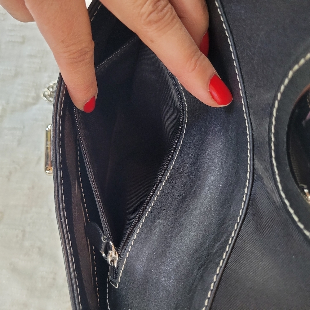 ili New York small black leather envelope clutch silver clasp chain strap edgy - Picture 7 of 9